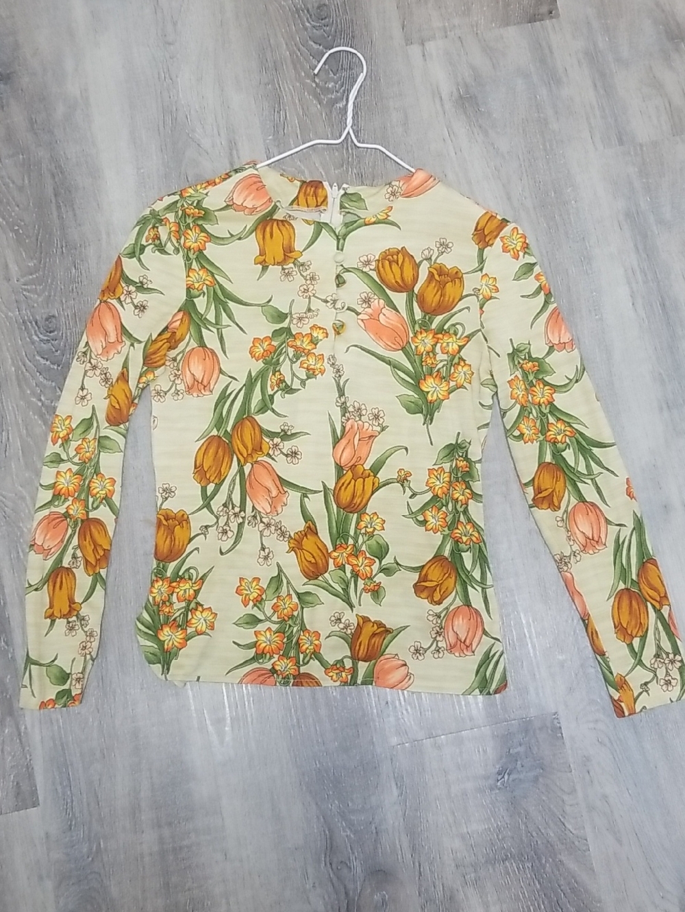 Vintage Floral Long Sleeve Women's Top in Cream and Orange